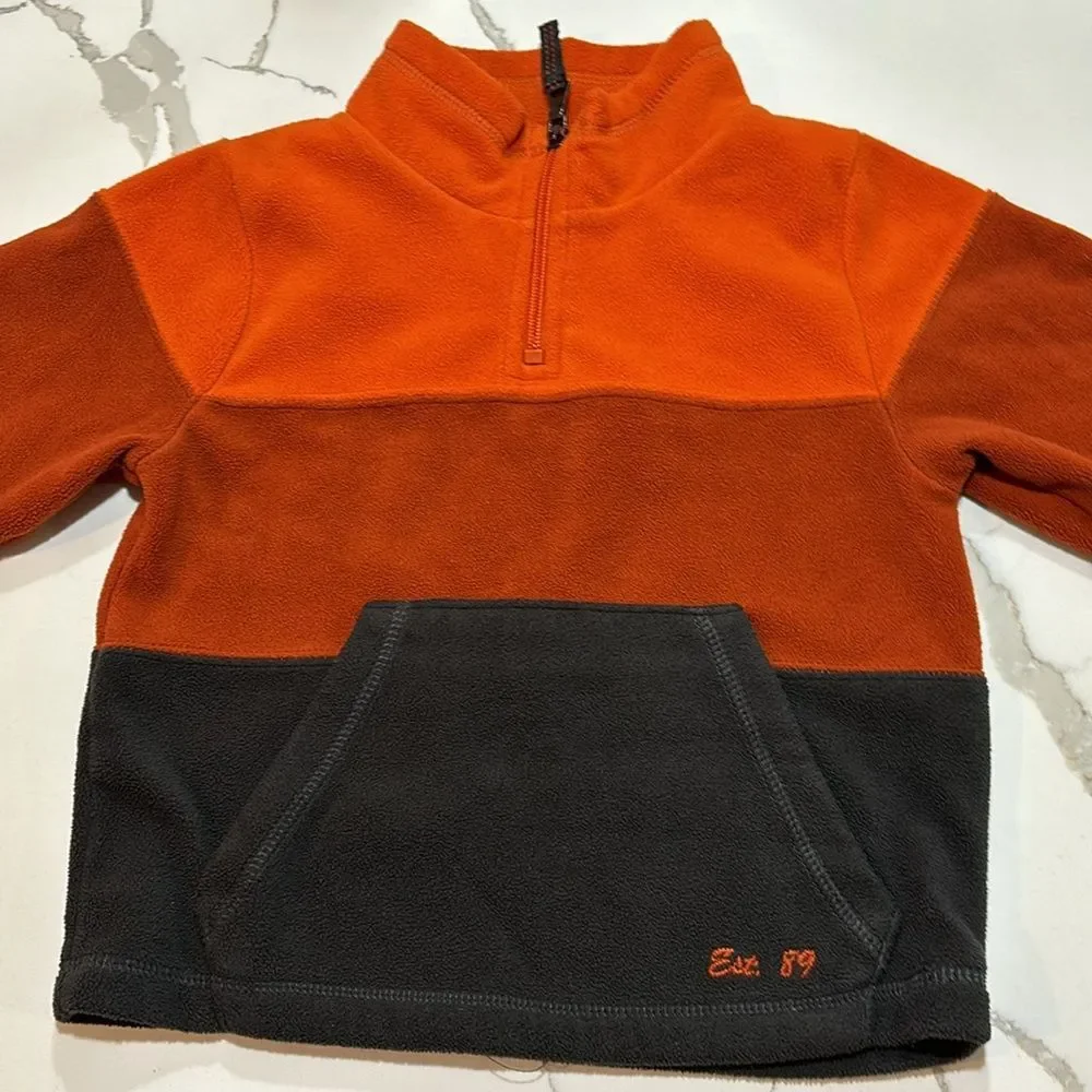 The Children's Place Boys Orange Pullover Fleece Stripe 1/4 Zip Sweatshirt 3T